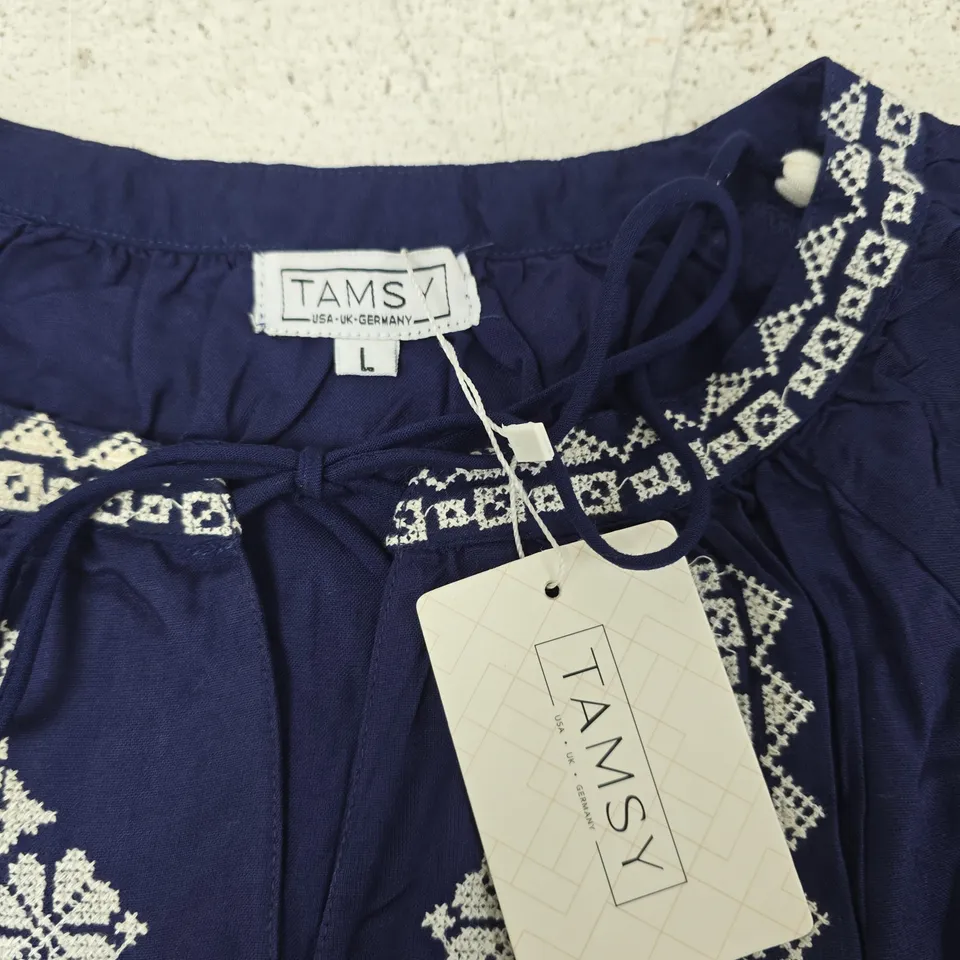 TAMSY NAVY EMBROIDERED TUNIC TOP – UK SIZE L
