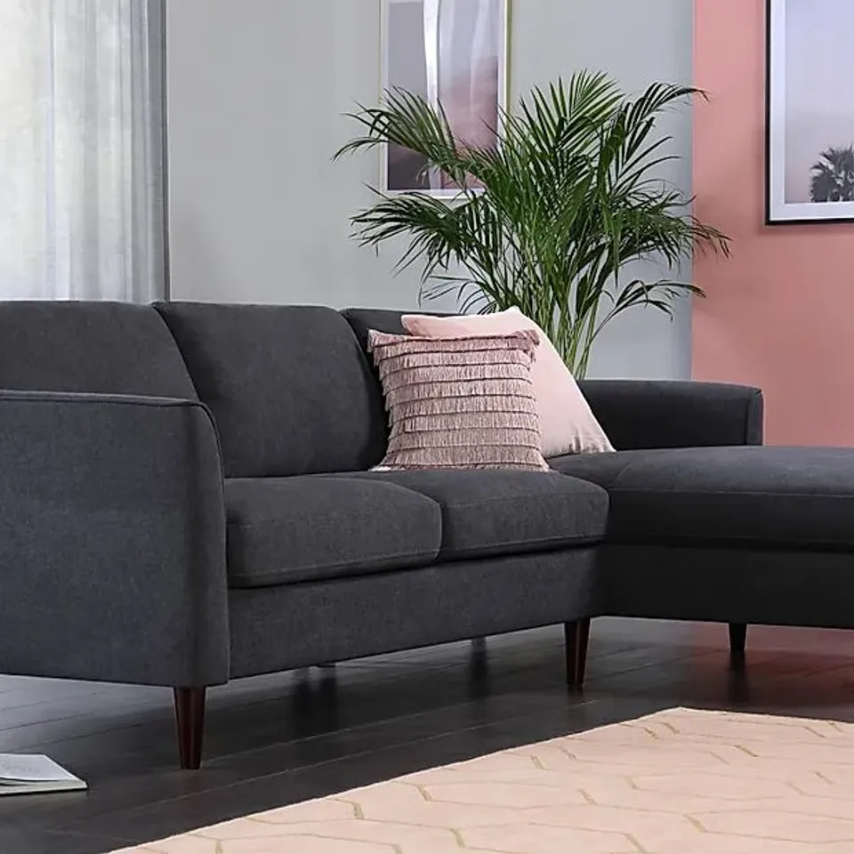 BOXED HAYWARD SLATE GREY PLUSH L SHAPE SOFA RIGHT HAND FACING (2 BOXES)