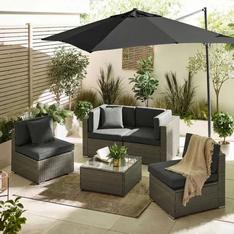 BOXED ORLANDO GREY RATTAN & GREY 4 SEAT MODULAR GARDEN SOFA (2 BOXES)