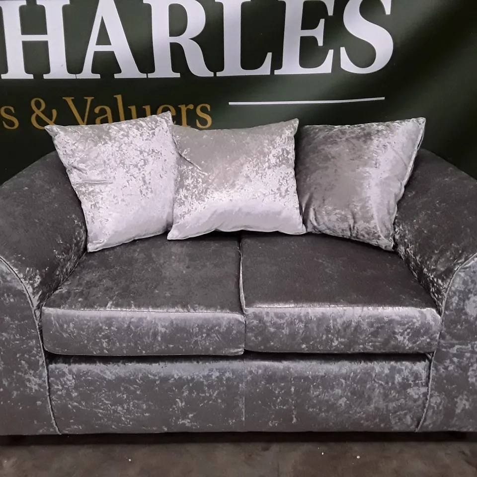 QUALITY DESIGNER 2 SEATER SOFA - SILVER VELVET FABRIC