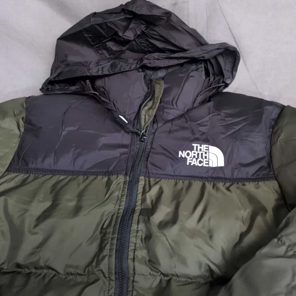 THE NORTH FACE HOODED PUFFER JACKET – OLIVE & BLACK - SIZE UNSPECIFIED