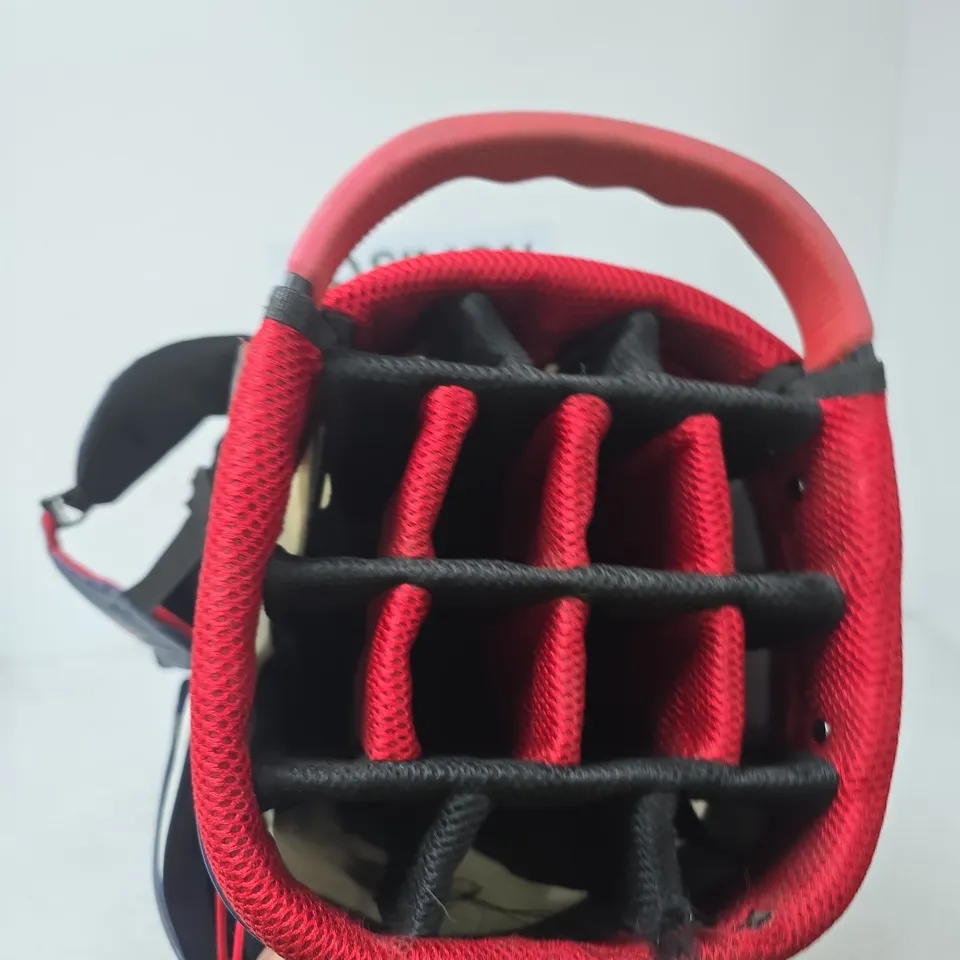 LARGE GOLF CADDY WITH HARNESS-STYLE STRAPS – BLUE, WHITE & RED ACCENTS