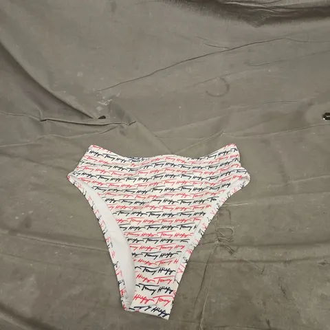 TOMMY HILFIGER WOMEN'S BIKINI BOTTOMS – WHITE WITH TH LOGO PRINT – XS