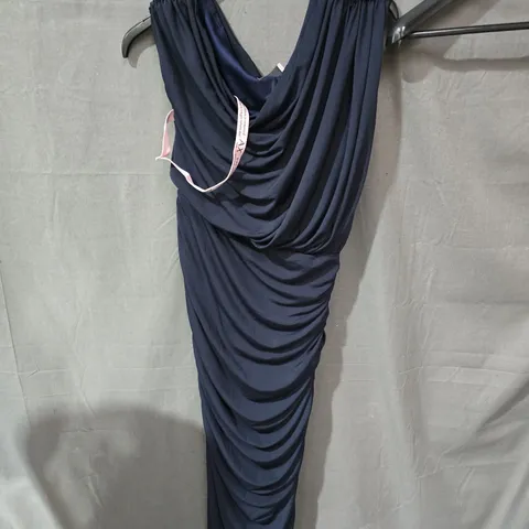 UK 10 AX PARIS NAVY DRAPED RUCHED DRESS