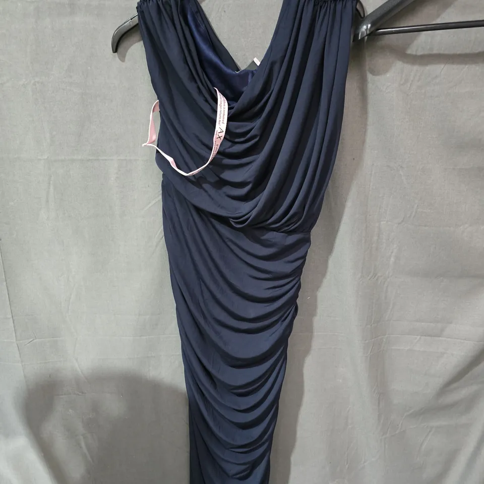 UK 10 AX PARIS NAVY DRAPED RUCHED DRESS