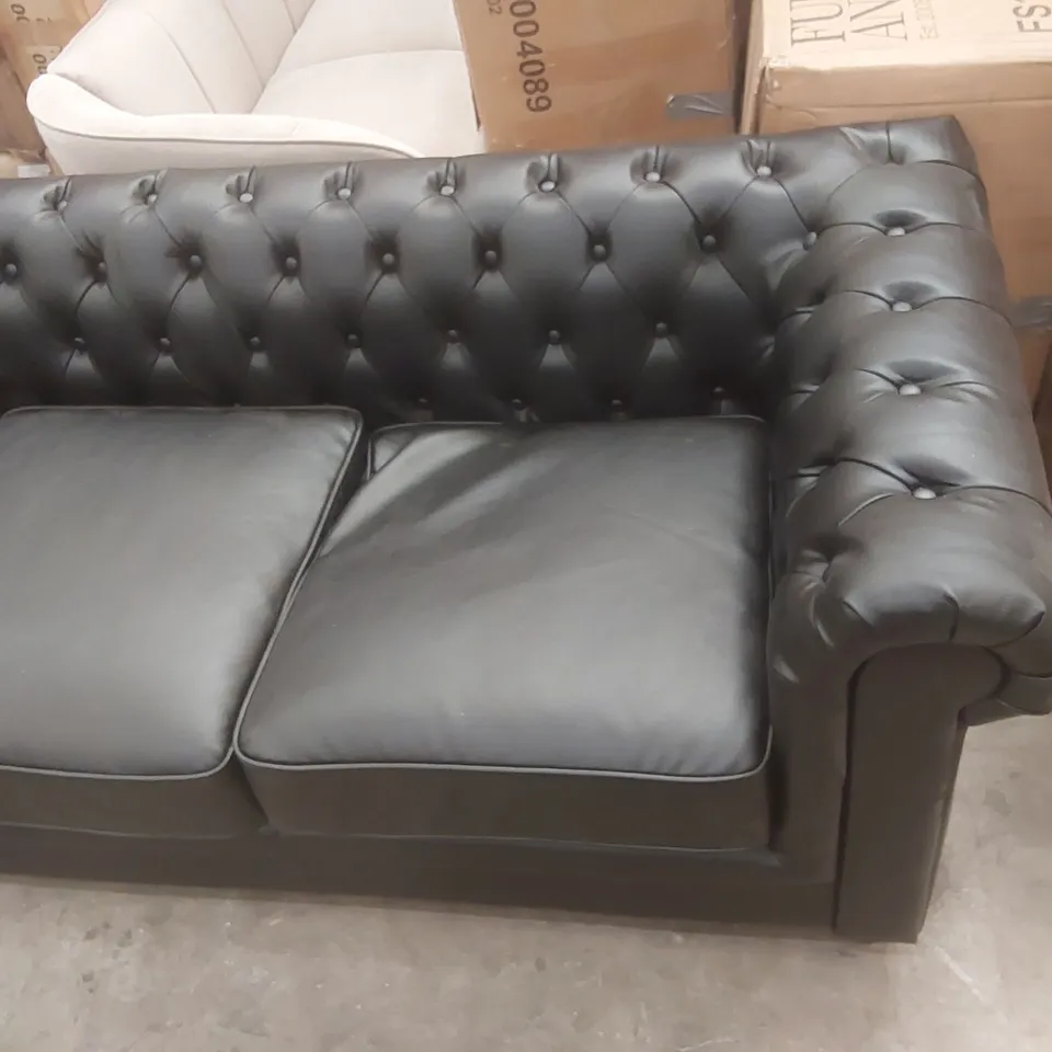 QUALITY DESIGNER 4-SEATER FAUX LEATHER BLACK CHESTERFIELD SOFA
