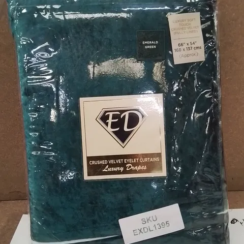 BRAND NEW ED CRUSHED VELVET EYELET CURTAINS -EMERALD GREEN-
