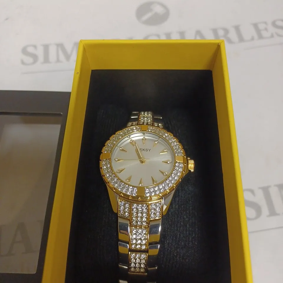 BOXED SEKONDA GOLD AND SILVER CRYSTAL WOMENS WATCH 