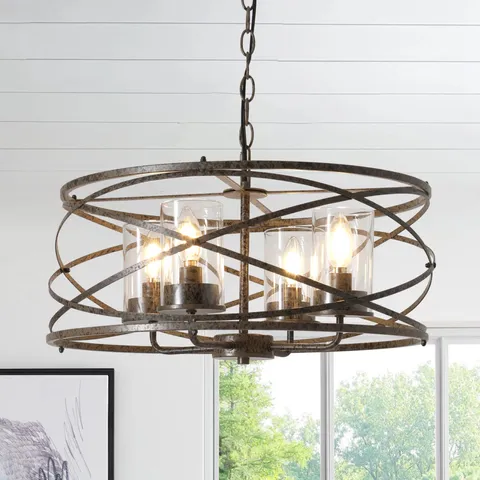 BOXED 4-LIGHT DIMMABLE FARMHOUSE UNIQUE DESIGN ADJUSTABLE CHANDALIER 