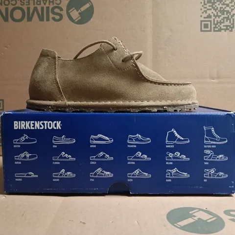 BOXED PAIR OF BIRKENSTOCK UTTI LACE SHOES IN GRAY TAUPE SIZE UK 4.5