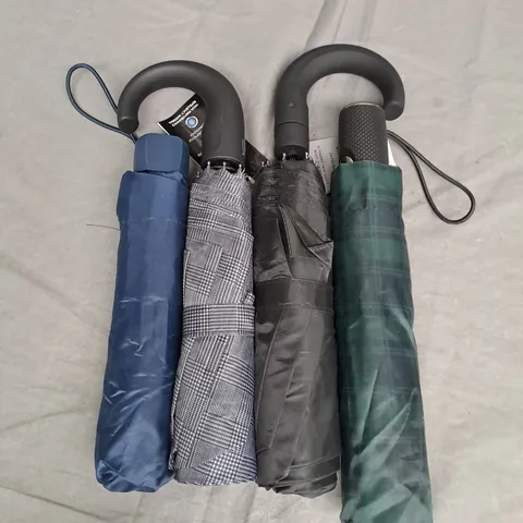 LOT OF 4 ASSORTED UMBRELLAS IN VARIOUS BRANDS AND COLOURS TO INCLUDE AURA AND NEWPORT ETC