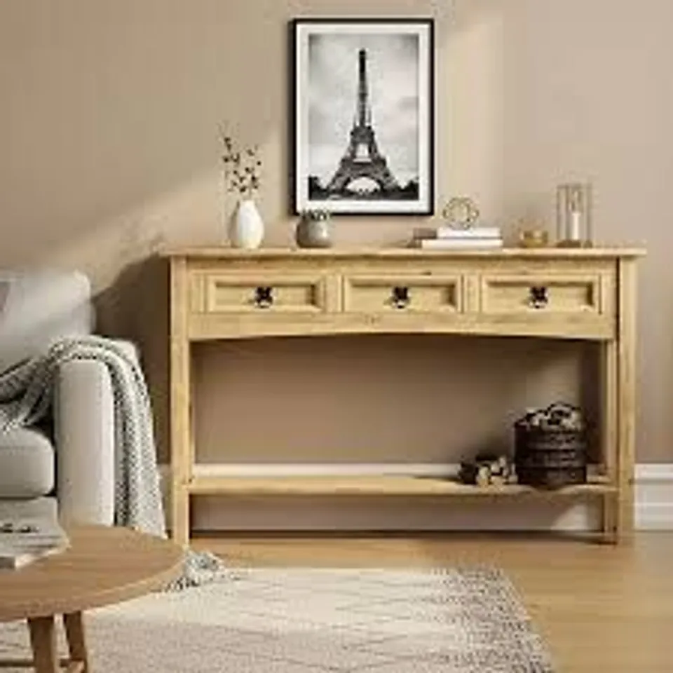 BOXED CORONA 3 DRAWER CONSOLE TABLE - PINE (1 BOX)