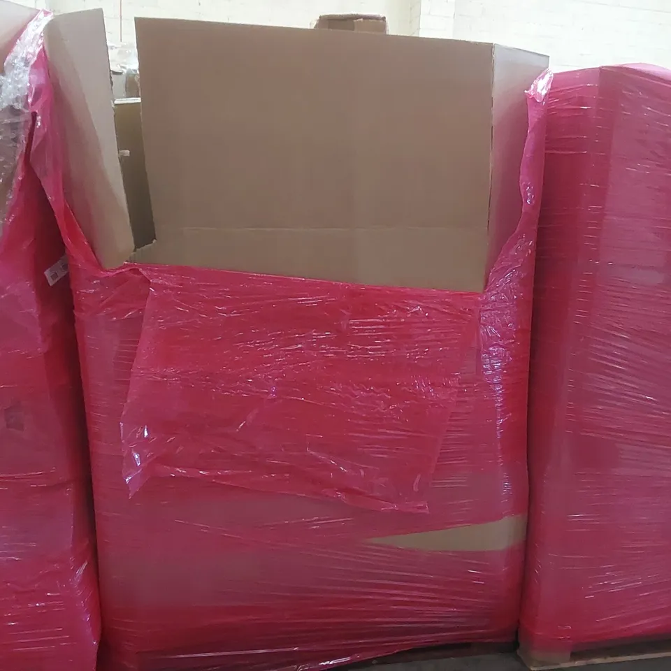 PALLET OF ASSORTED ITEMS TO INCLUDE: OFFICE CHAIR, WALL-MOUNTED MIRROR, PRESSURE WASHER, PLAYPEN, CAMPING TENTS ECT