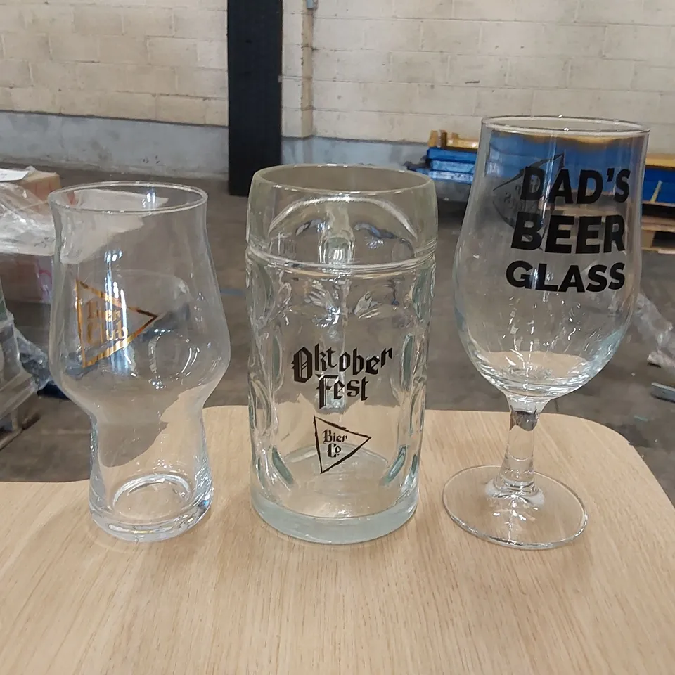 PALLET OF BRAND NEW BOXED BEER GLASSES // APPROXIMATELY 140 BOXES OF 6X 195ML GLASSES, 2 BOXES OF 6X 500ML GLASSES, 5 BOXES OF 6X 380ML GLASSES,