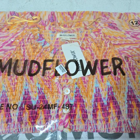 MUDFLOWER LONG SLEEVE RUFFLED TOP, MULTI - SIZE 12