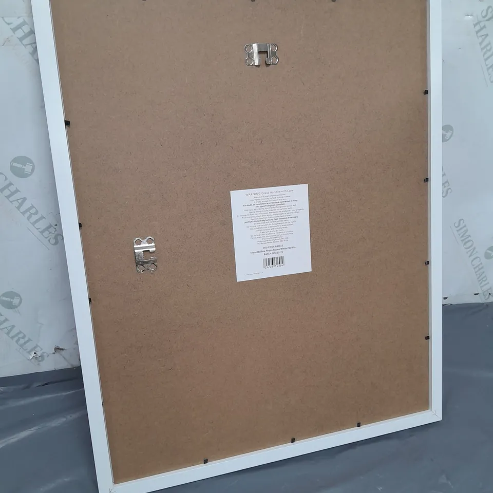 MOUNTED BOX PHOTO FRAME WHITE APPROXIMATELY 50CM X 40CM 