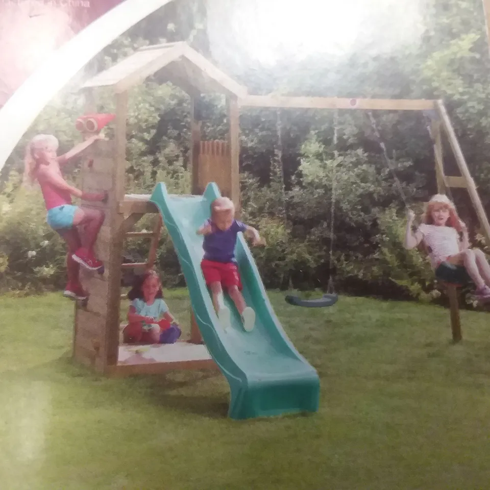 PLUM WOODEN LOOKOUT TOWER WITH SWING AND SLIDE (7 PARTS - MAY BE PARTS MISSING) RRP £749.99