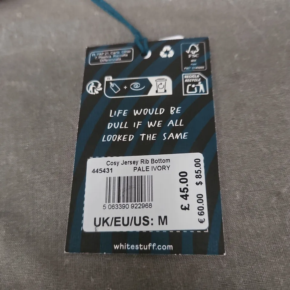 WHITE STUFF COSY JERSEY RIB BOTTOM PALE IVORY MEDIUM