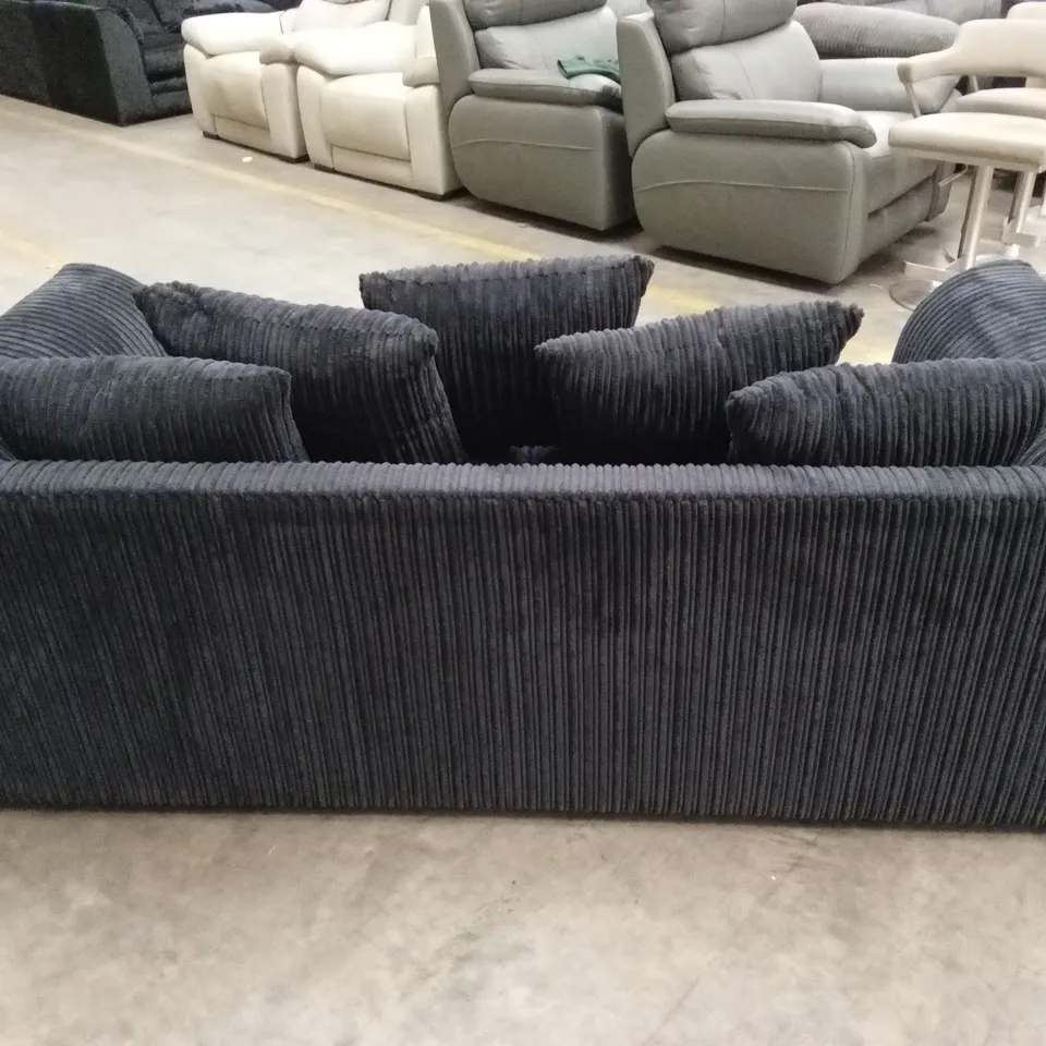 DESIGNER 3 SEATER CORDUROY SCATTER-BACK SOFA - BLACK