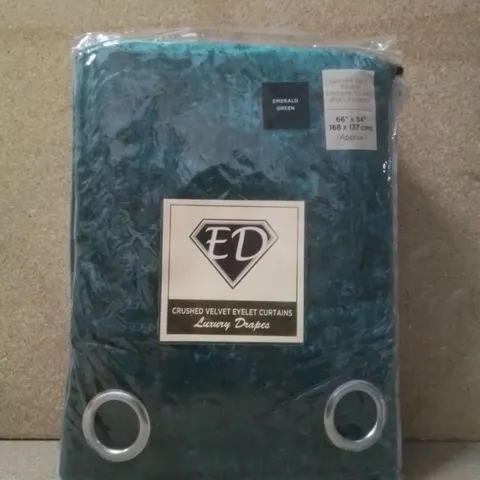BRAND NEW ED CRUSHED VELVET EYELET CURTAINS 168CM X 137CM - EMERALD GREEN