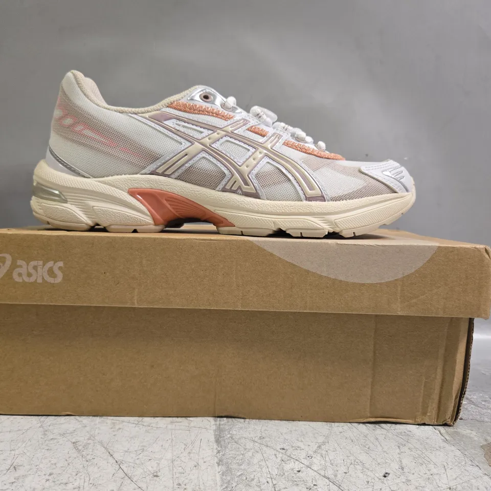 BOXED PAIR OF ASICS TRAINERS IN WHITE/CORAL SIZE UK 4