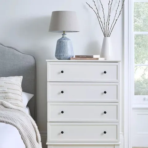 BOXED SHIBDEN 4 DRAWER CHEST OF DRAWERS - WHITE (1 BOX)