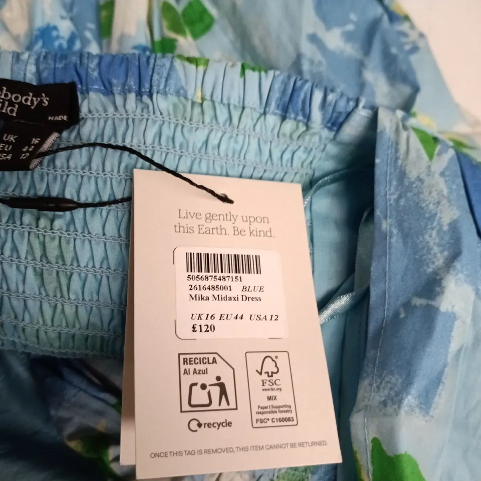NOBODY'S CHILD MIKA MIDAXI DRESS – UK 16, BLUE FLORAL PRINT