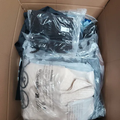 LARGE BOX OF APPROXIMATELY 25 ASSORTED CLOTHING ITEMS IN VARIOUS COLOURS, STYLES AND SIZES - COLLECTION ONLY