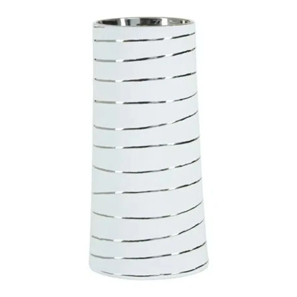 BOXED HALDIS SMALL WHITE SILVER STRIPE CERAMIC VASE