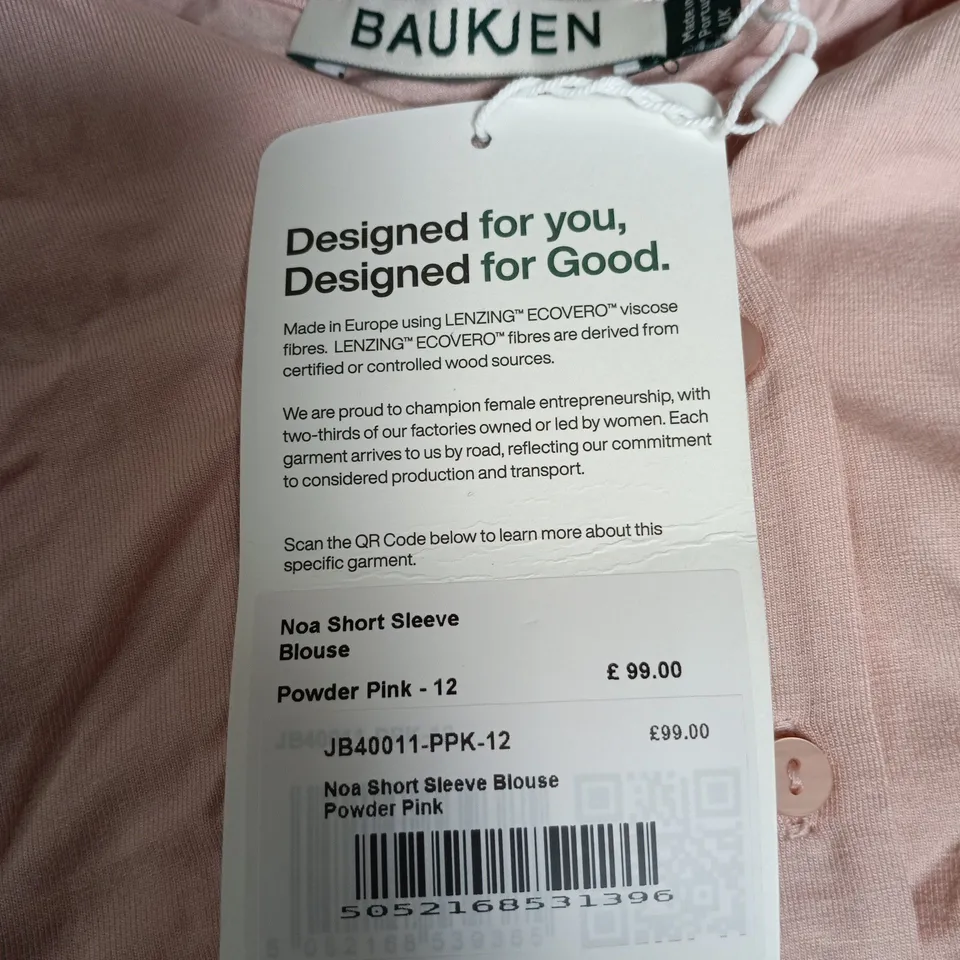 BAUKEN NOA SHORT SLEEVE BLOUSE – POWDER PINK, UK 12