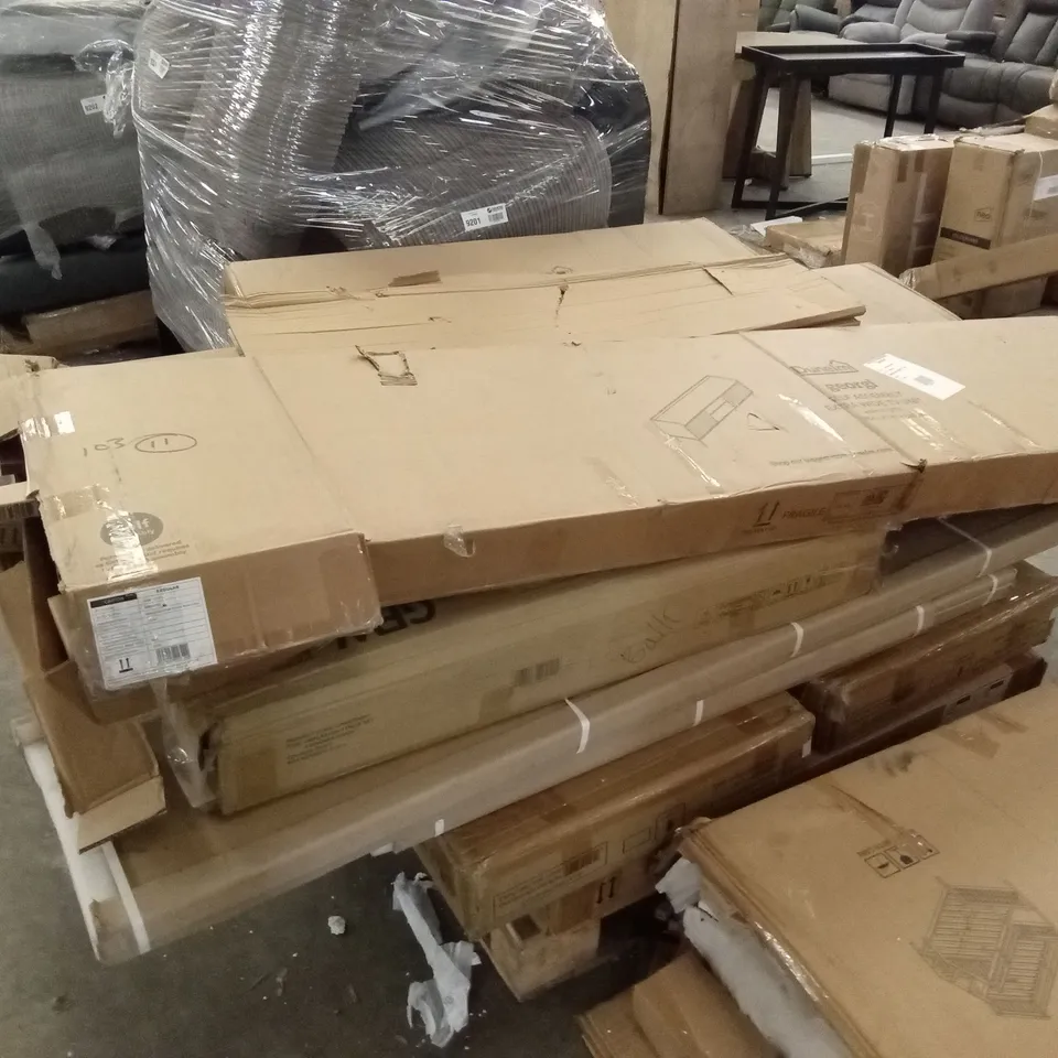 PALLET OF ASSORTED INCOMPLETE DESIGNER FURNITURE PARTS AND PIECES 