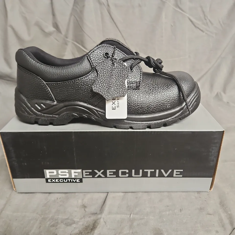 BOXED PAIR OF PSF EXECUTIVE SAFETY SHOES IN BLACK SIZE UK 9