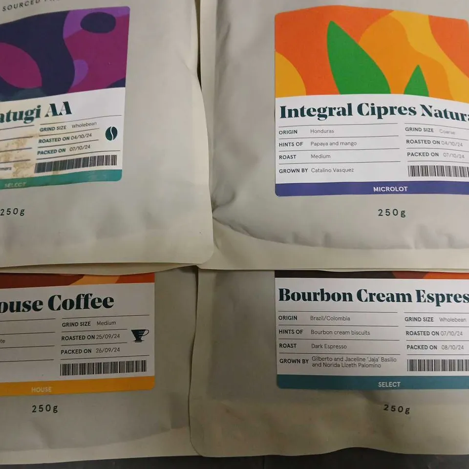 LOT OF 5 250G PACKS OF PACT COFFEE IN VARIOUS FLAVOURS 