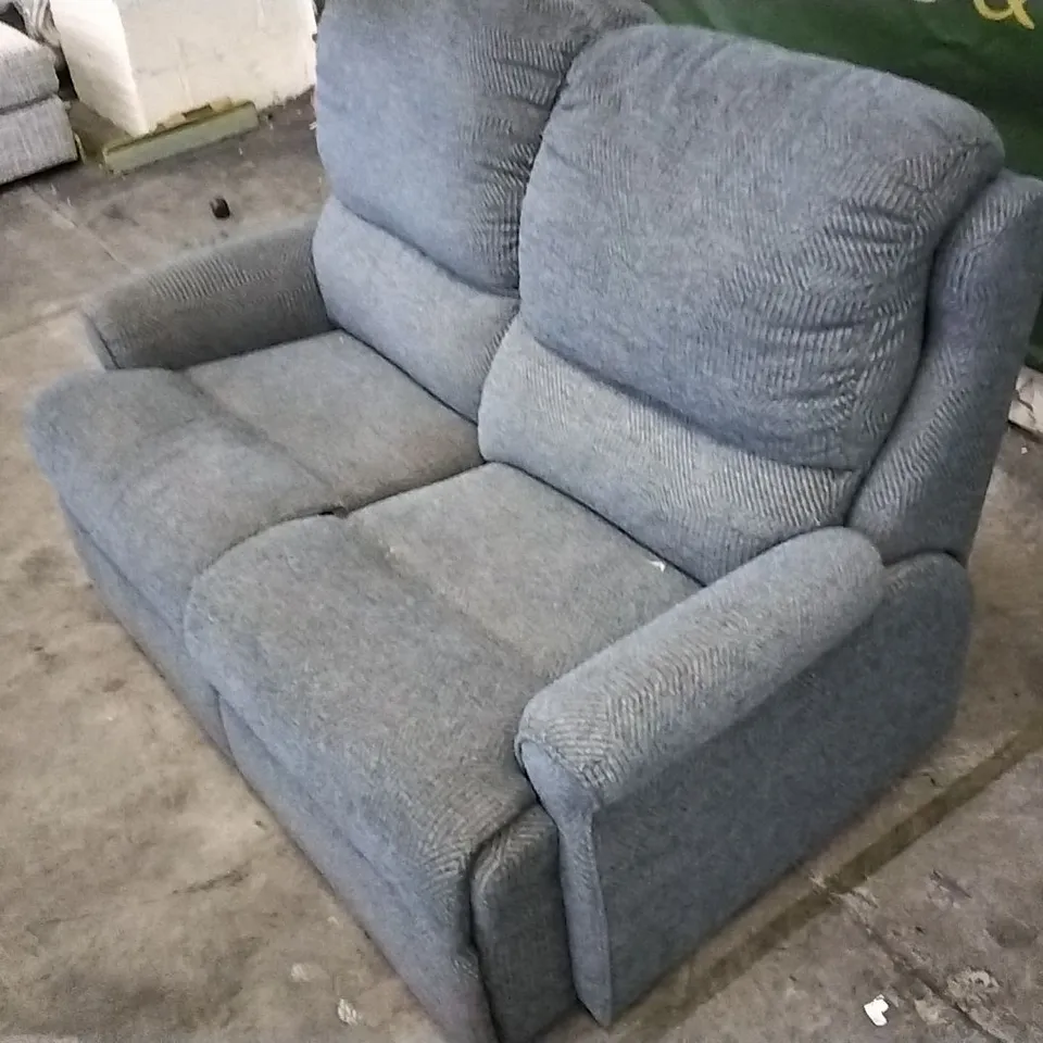 QUALITY BRITISH DESIGNED & MANUFACTURED G PLAN 2 SEATER SOFA GREY/BLUE FABRIC 
