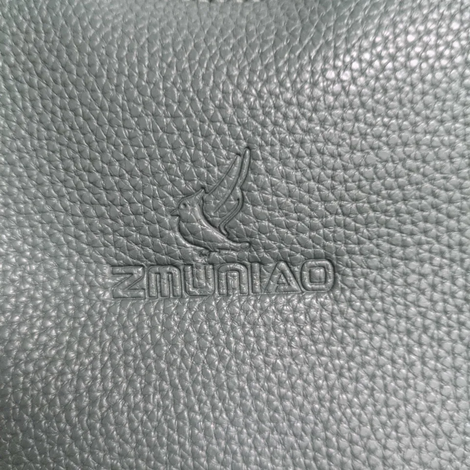 ZMUNIAO TEAL PEBBLE-GRAIN LEATHER HANDBAG WITH EMBOSSED LOGO