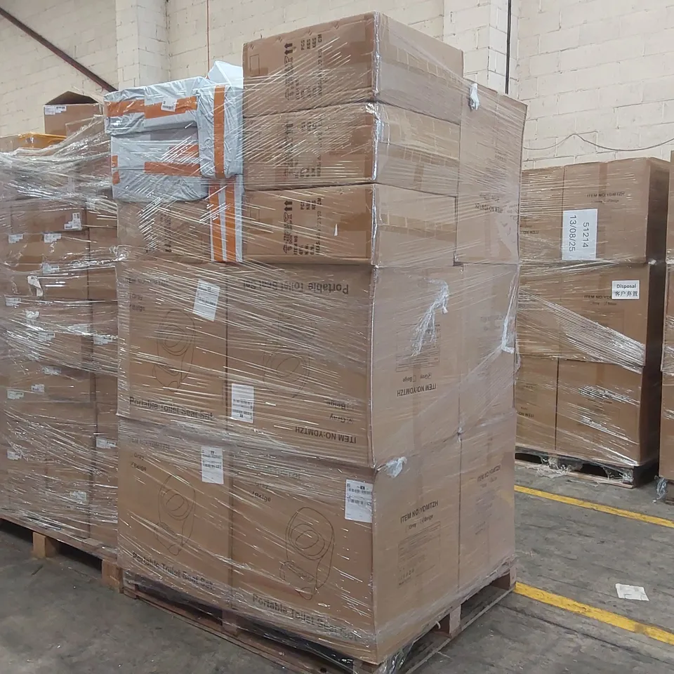 PALLET CONTAINING A LARGE QUANTITY OF PORTABLE TOILET SEAT SETS AND OTHER ASSORTED PRODUCTS 