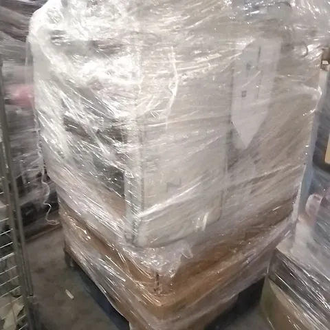 PALLET OF ASSORTED HOUSEHOLD GOODS AND PRODUCTS TO INCLUDE; HOOVERS, SUITCASES, CHAIRS, BAMBOO SHOE RACK, 4 SEATER RATTAN SET ETC