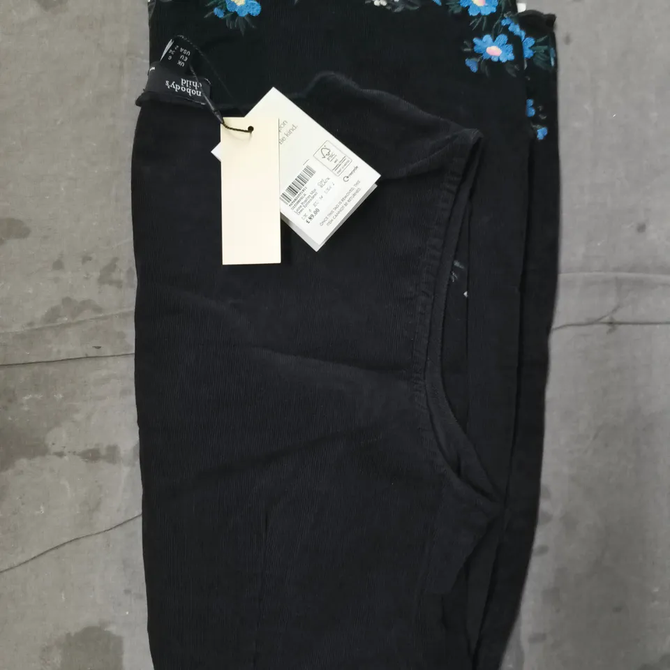 NOBODY'S CHILD EMBROIDERED LEONE PINAFORE MINI DRESS IN BLACK SIZE UK 6