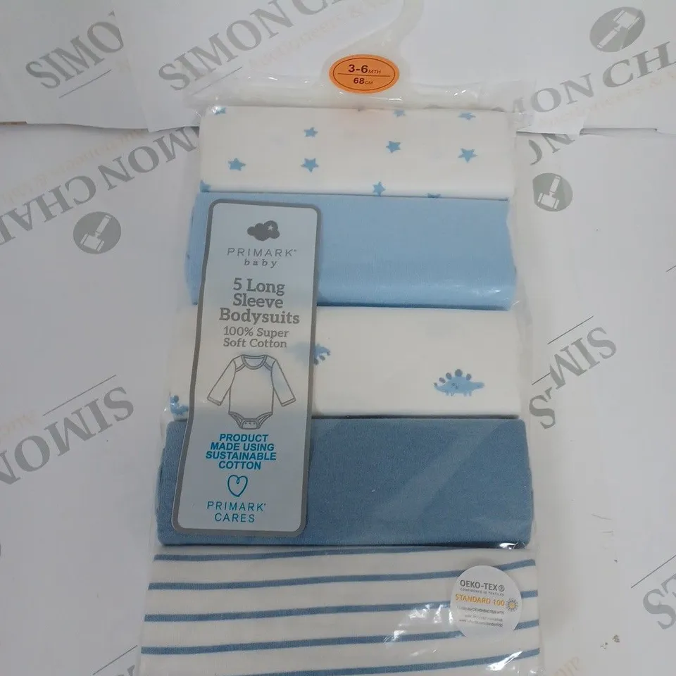 PACK OF 5 LONG SLEEVE BODYSUITS SIZE 3-6 MONTHS