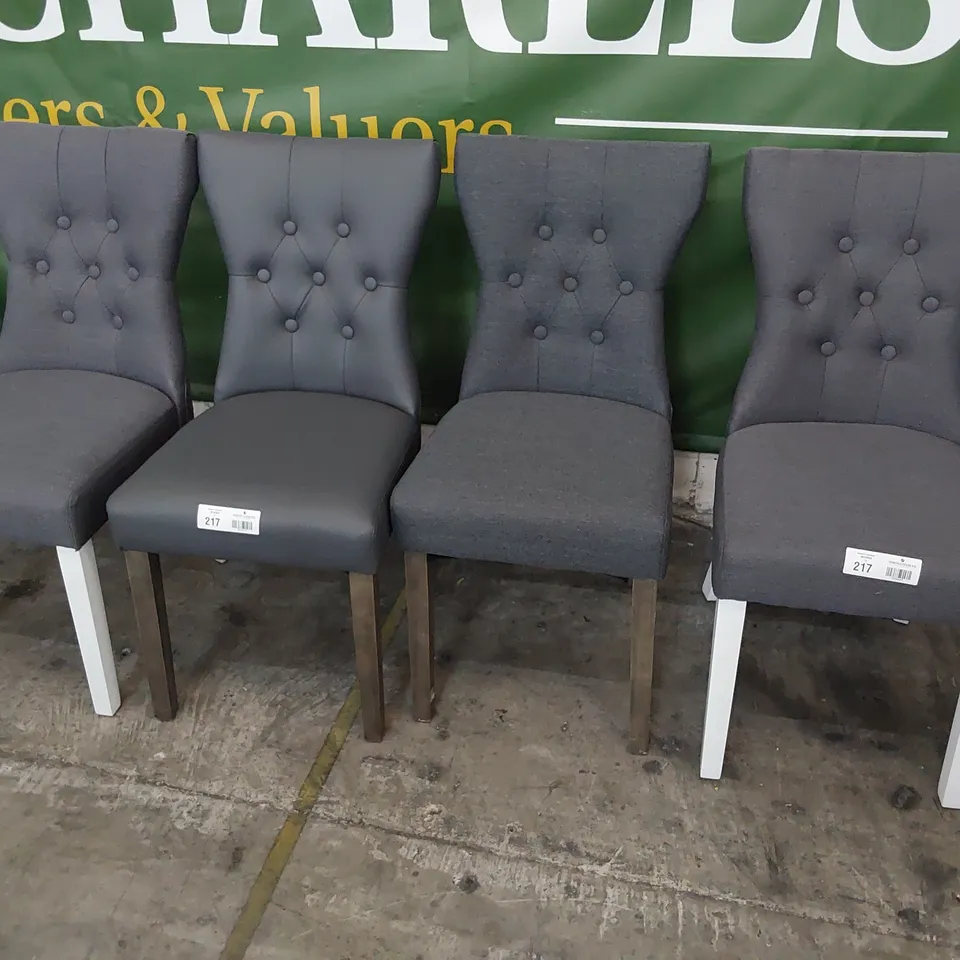 FOUR ASSORTED UPHOLSTERED BUTTONED BACK DINING CHAIRS ( PAIR + 2 )