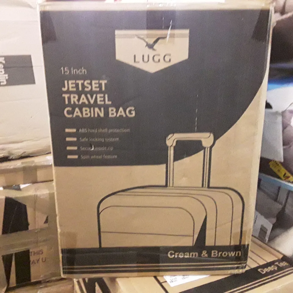  BOXED LUGG JET SET TRAVEL CABIN BAG -15 INCH CREAM AND BROWN 