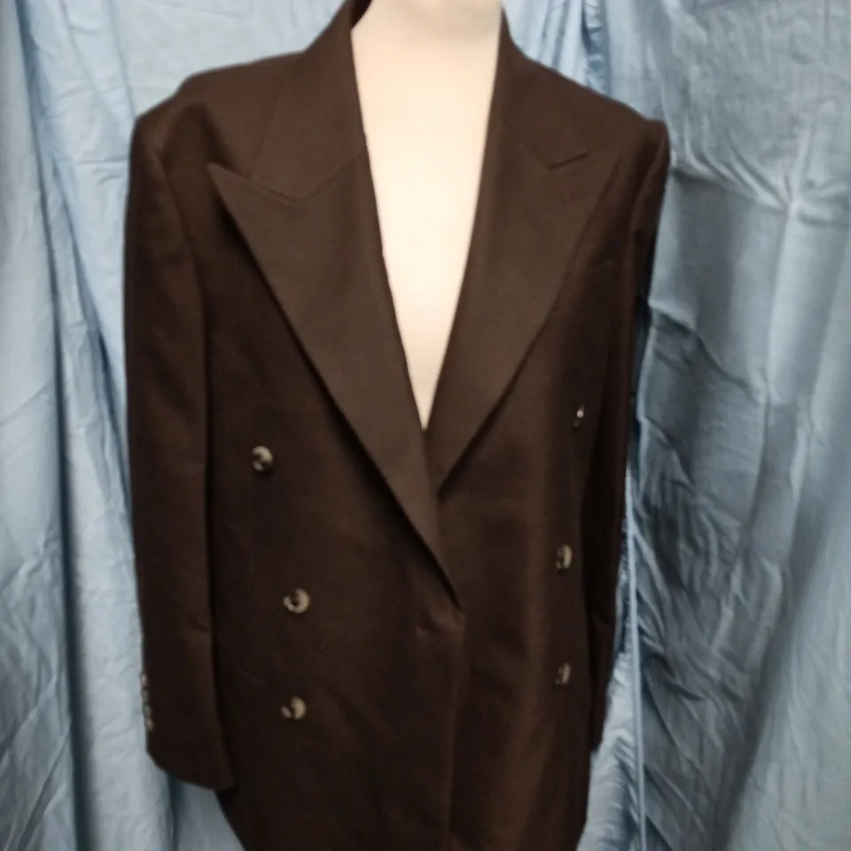 MOSS BROS BROWN FLANNEL DOUBLE-BREASTED SUIT JACKET – SIZE 38S