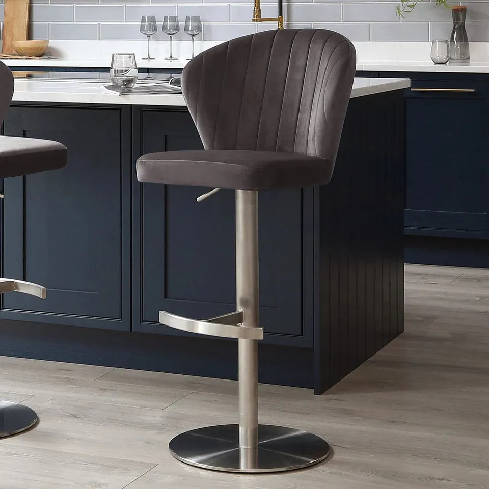 BOXED DANETTI HARPER DARK GREY VELVET GAS LIFT BAR STOOL