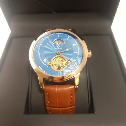 MENS RUCKSTUHL AUTOMATIC DIAL β R100 -TOURBILLION DESIGN DIAL β GLASS EXHIBITION BACK β LEATHER STRAP