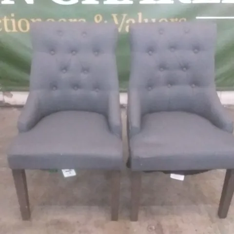 SET OF 2 DESIGNER DUKE SLATE FABRIC BUTTON BACK DINING CHAIR (DARK LEG)