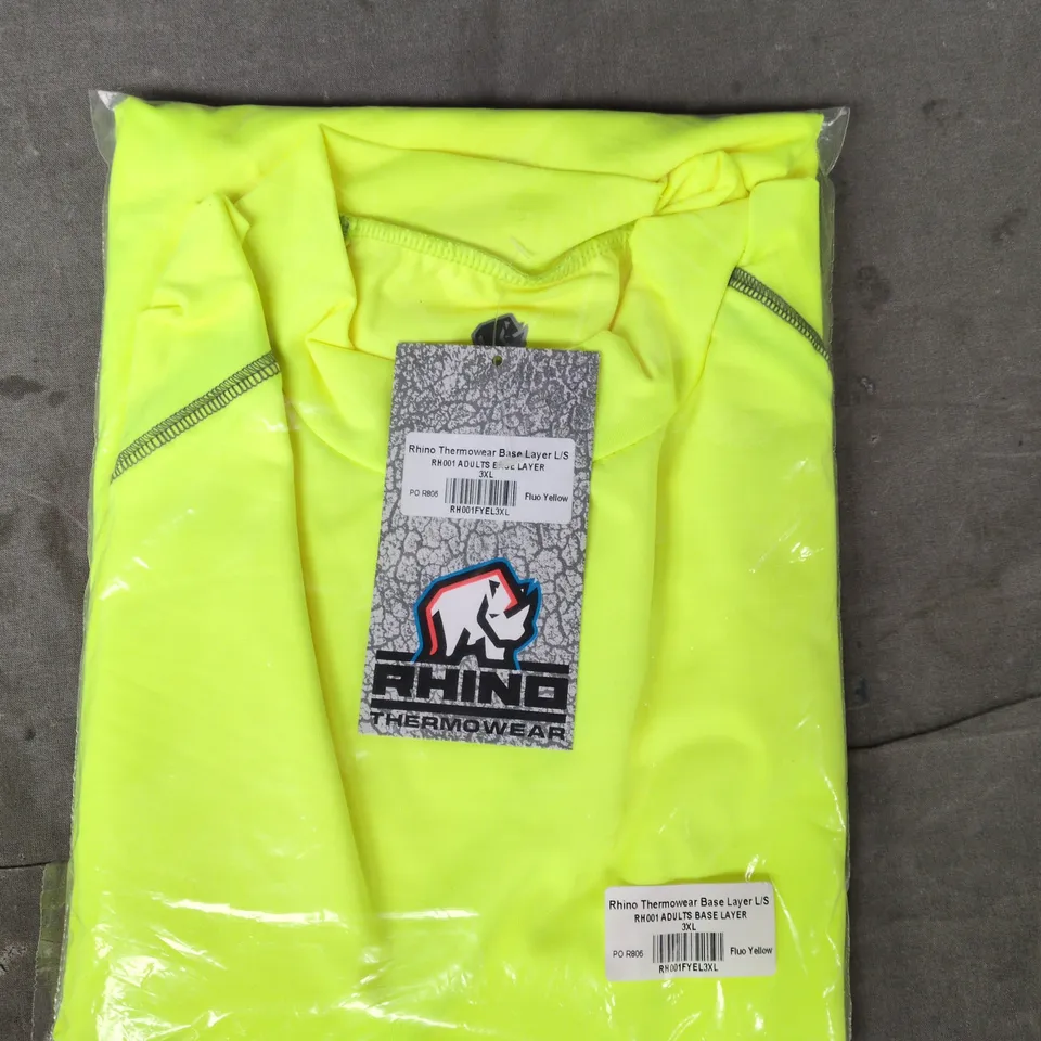 BAGGED RHINO THERMOWEAR LONG SLEEVE BASE LAYER IN FLUO YELLOW SIZE 3XL