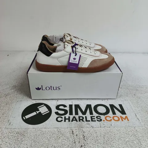 BOXED PAIR OF LOTUS FRAPPORTA TRAINERS IN ECRU - EU 39