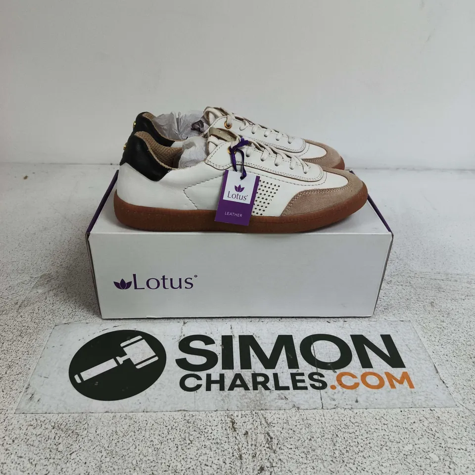 BOXED PAIR OF LOTUS FRAPPORTA TRAINERS IN ECRU - EU 39