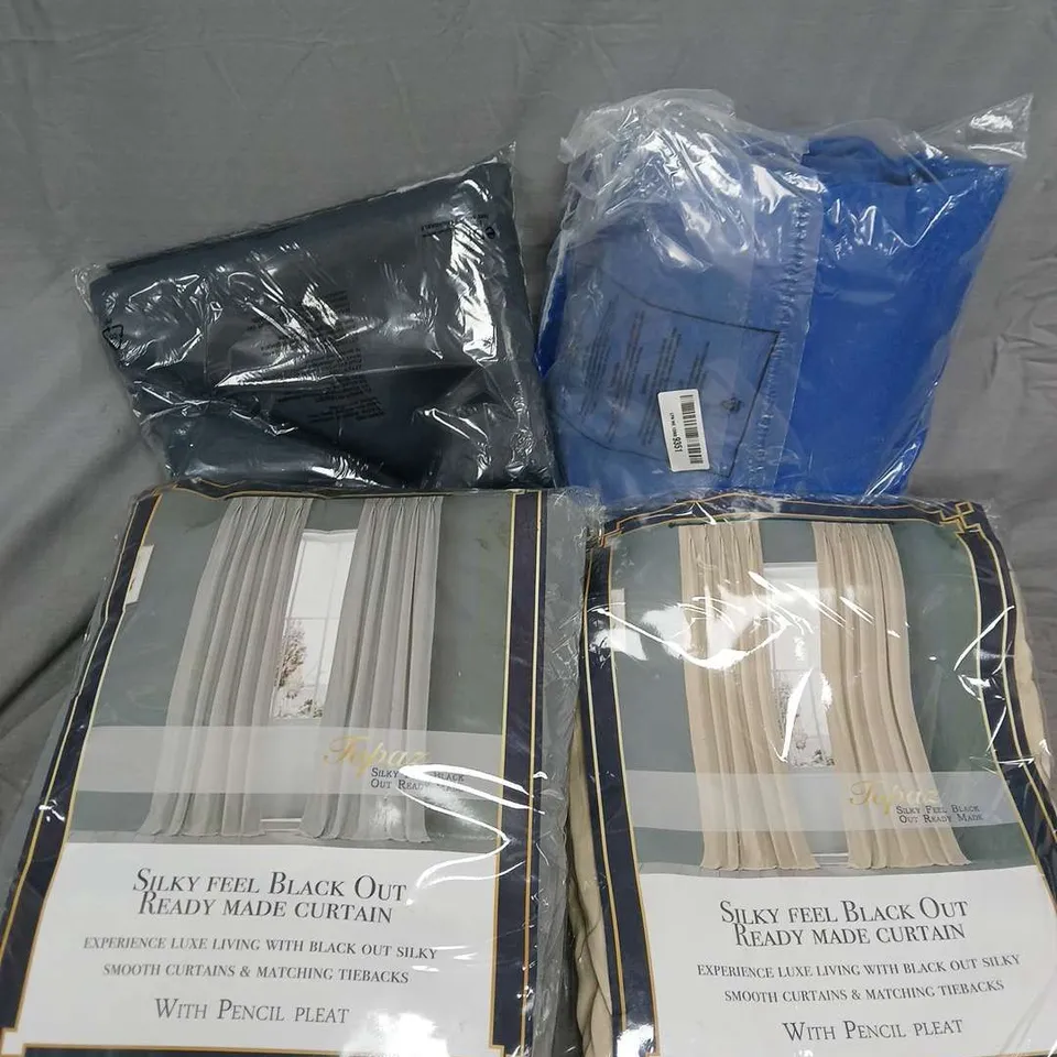 BOX OF APPROXIMATELY 5 ASSORTED CURTAINS IN VARIOUS COLOUR AND STYLES