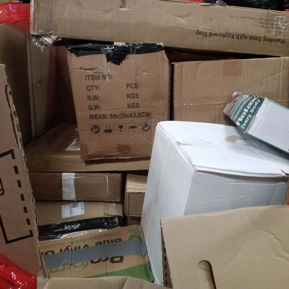 PALLET CONTAINING ASSORTED PRODUCTS INCLUDING GAMING CHAIR, DECORATIVE WALL CLOCK, FOOT MASSAGER, BABY PLAYPEN & SOFA SAVER CUSHION SUPPORT BOARDS